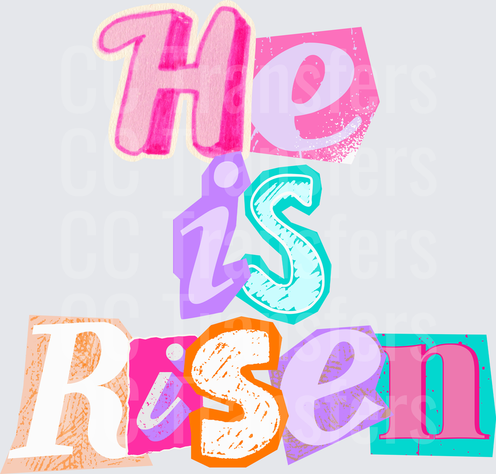 He Is Risen Colorful Retro Easter Typography (DTF)