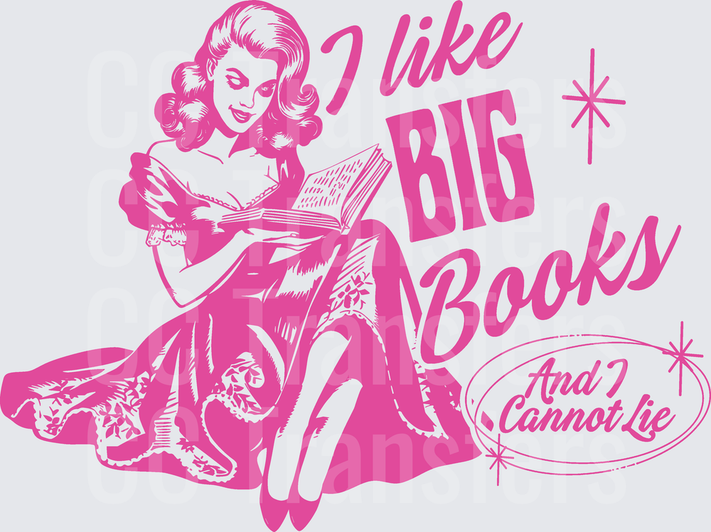 Retro Pink Pin-Up Woman Reading I Like Big Books (DTF)