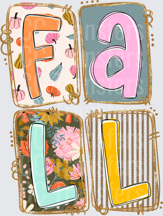 Colorful Patchwork FALL Letters Autumn Harvest Design (DTF)