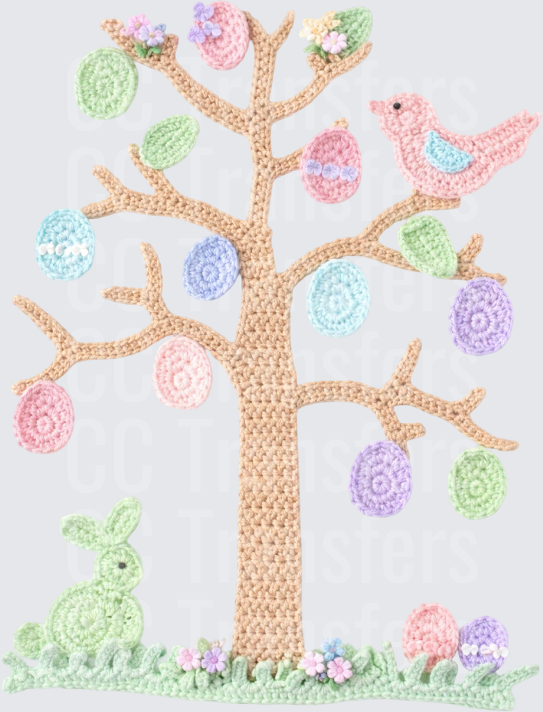 Crochet Easter Tree Bunny Bird Pastel Eggs Spring (DTF)
