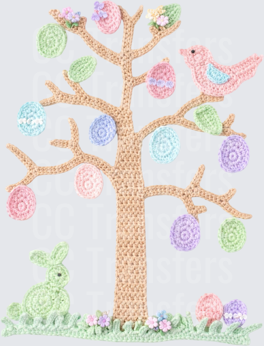 Crochet Easter Tree Bunny Bird Pastel Eggs Spring (DTF)