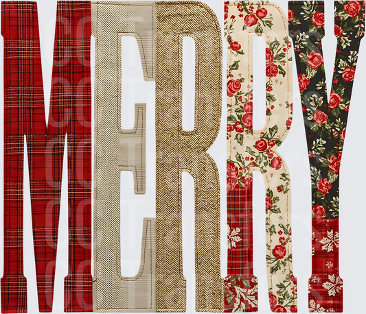 Merry Mixed Pattern Holiday Letter Design (DTF)