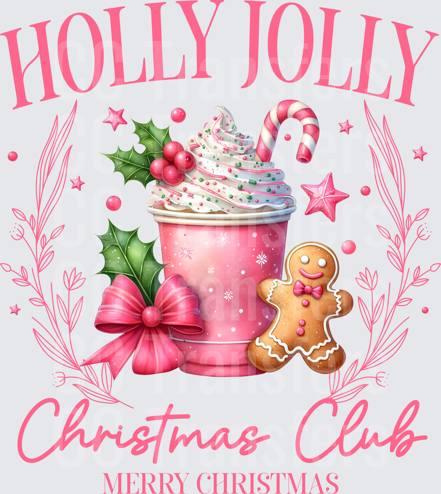 Holly Jolly Christmas Club Pink Coffee Cup Gingerbread (DTF)