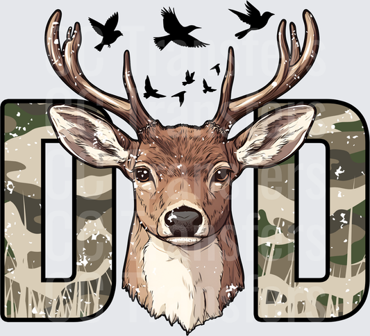 Camo DAD Buck Deer Head with Flying Birds (DTF)