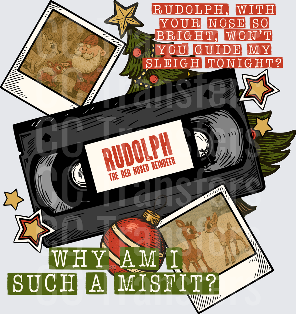 Retro VHS Christmas Reindeer Misfit Holiday Collage (DTF)