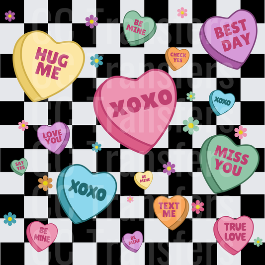 Retro Checkered Valentine Candy Hearts XOXO Pattern (DTF)