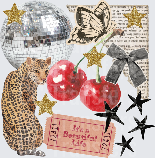 It's a Beautiful Life Leopard Disco Ball Collage (DTF)
