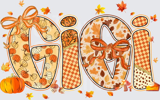 Gigi Fall Patchwork Letter Design with Bows and Pumpkins (DTF)
