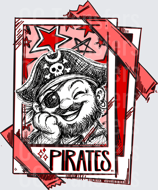 Jolly Bearded Pirate Sketch Red Stars Bold Text (DTF)