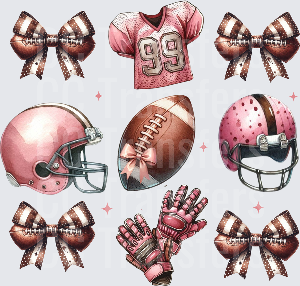 Pink and Brown Football Gear Bows Bundle (DTF)