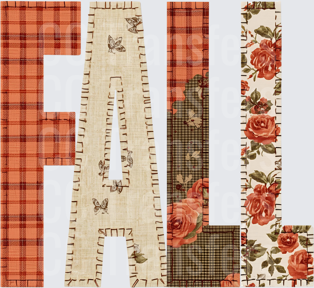 Patchwork FALL Letters Plaid Floral Butterfly Design (DTF)