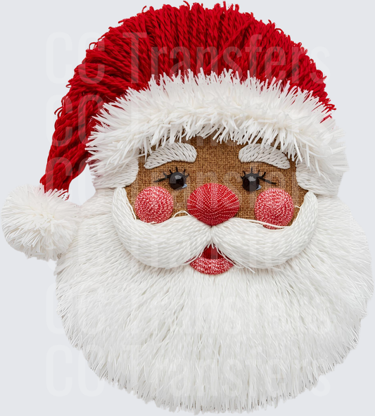 Fluffy Yarn Santa Claus Face Red Hat White Beard (DTF)