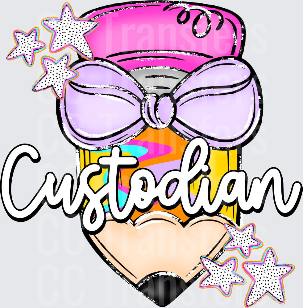 Custodian Pencil Heart Bow Stars School (DTF)