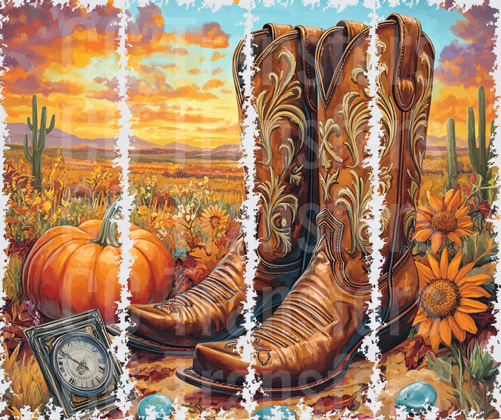 Western Cowboy Boots Fall Pumpkin Sunflower Desert Sunset (DTF)