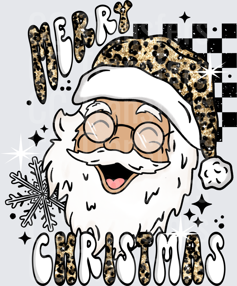 Merry Christmas Leopard Print Santa Claus Checkered (DTF)
