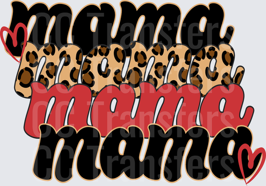 Stacked Mama Leopard Print Red Black Hearts (DTF)