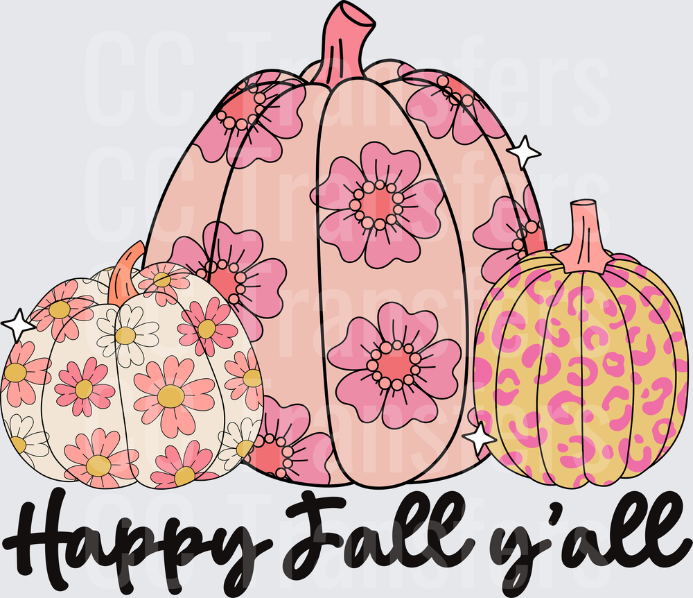 Happy Fall Y'all Pink Floral Leopard Pumpkin Trio (DTF)