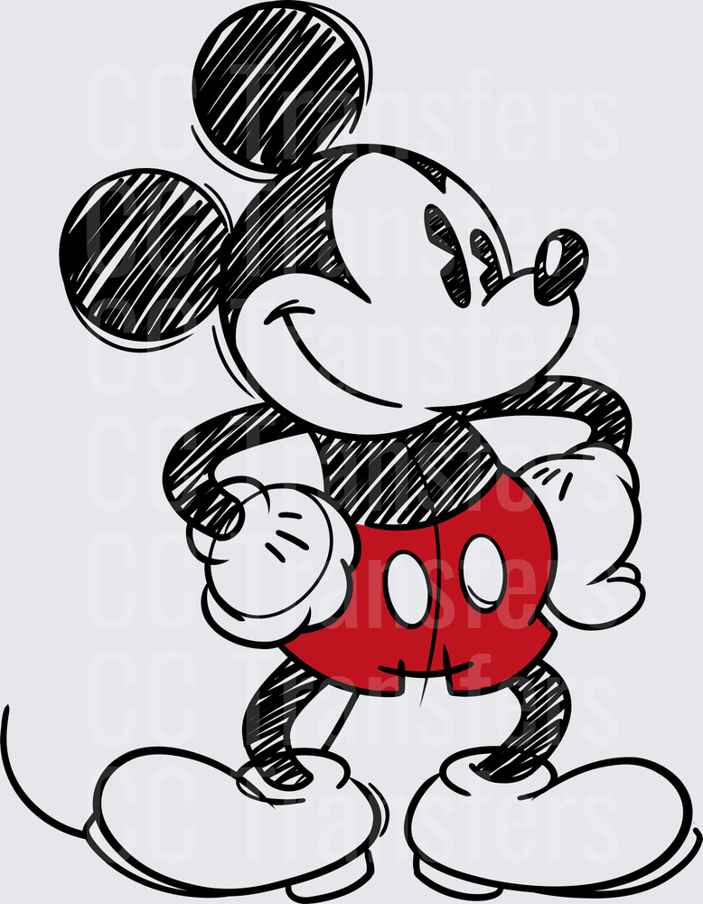 Classic Cartoon Mouse Sketch Style Red Shorts (DTF)