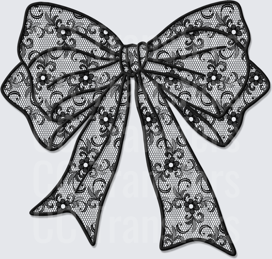 Black Lace Floral Bow with Ribbon Tails (DTF)