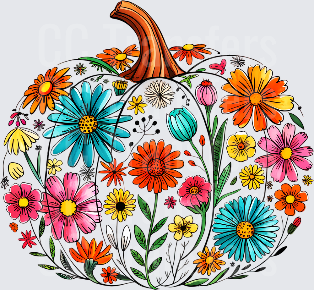 Wildflower Pumpkin Colorful Floral Fall Design (DTF)