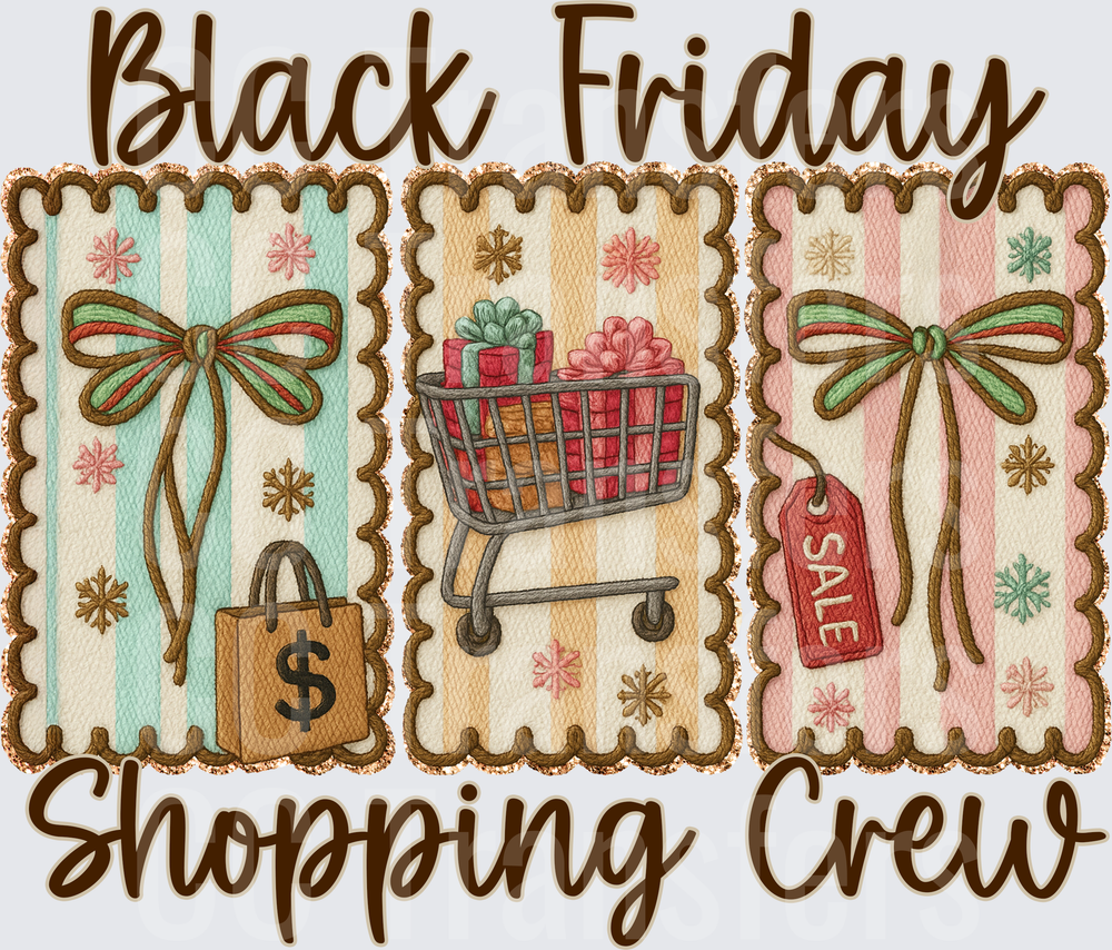 Black Friday Shopping Crew Embroidery Style Tiles (DTF)