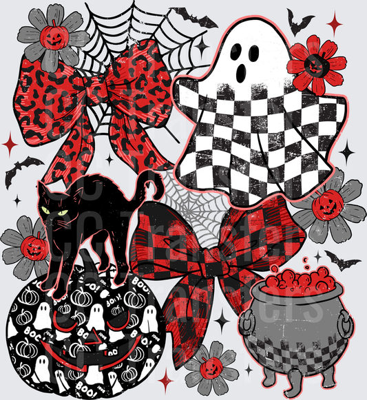 Halloween Collage Ghost Cat Pumpkin Bows Cauldron (DTF)