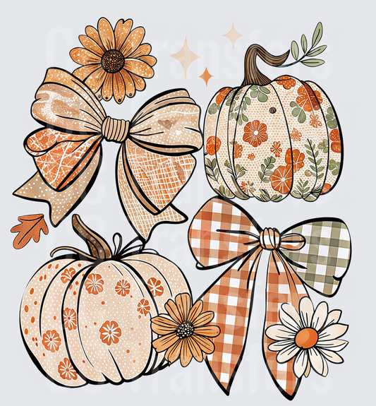 Boho Fall Pumpkins Bows Floral Gingham Autumn Collage (DTF)