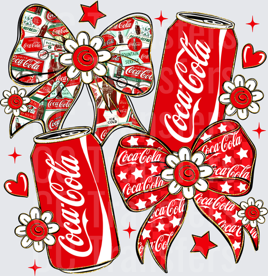 Red Soda Cans Vintage Bows Daisy Flowers Stars Hearts (DTF)