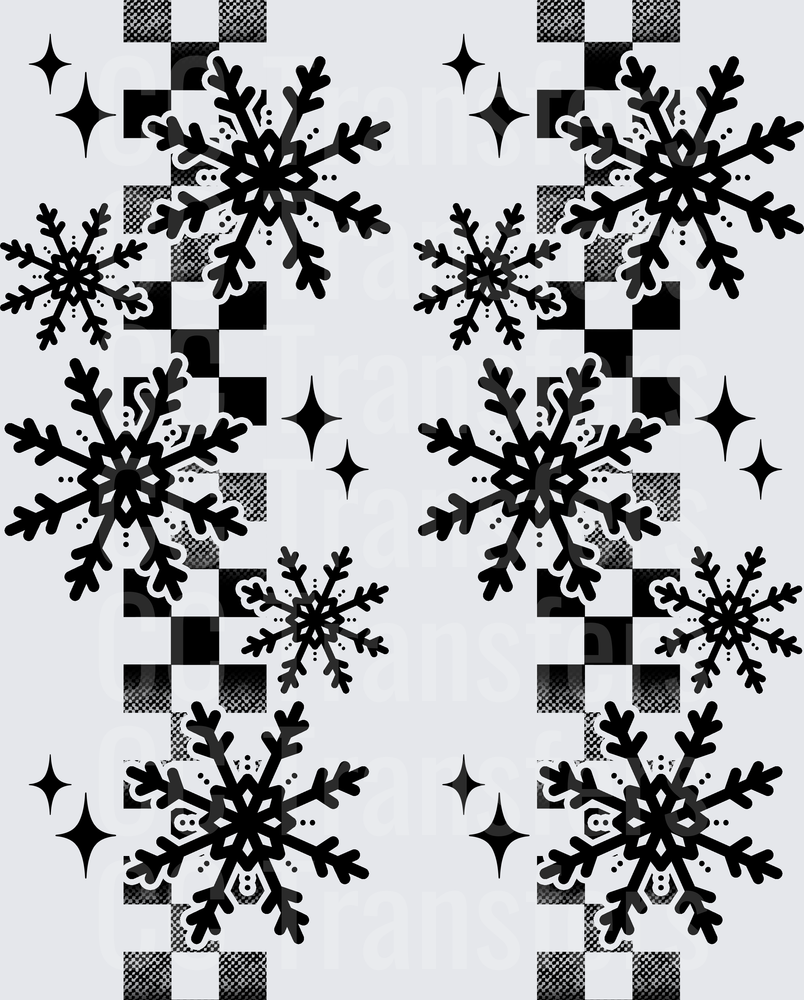 Black and White Checkered Snowflakes with Sparkles (DTF)