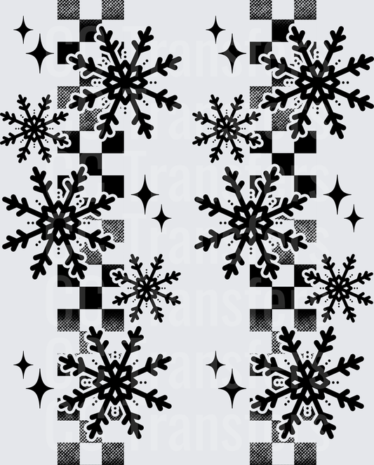 Black and White Checkered Snowflakes with Sparkles (DTF)