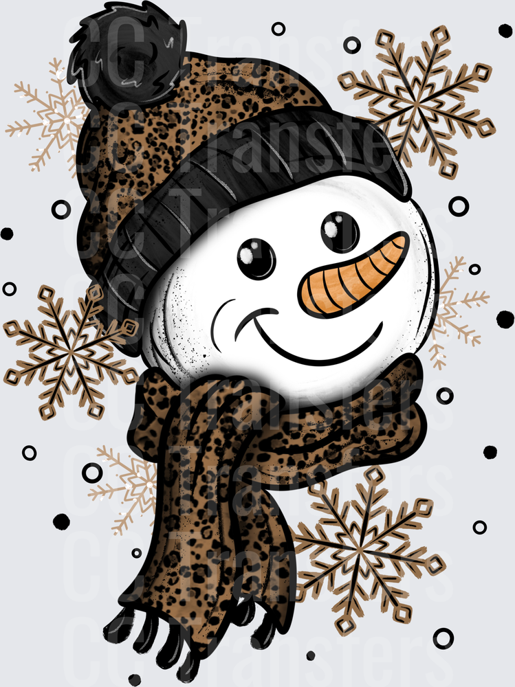 Cute Snowman Leopard Print Hat Scarf Snowflakes (DTF)