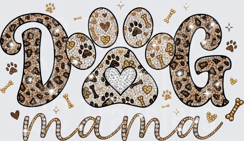 Dog Mama Leopard Rhinestone Paw Print Glitter Design (DTF)