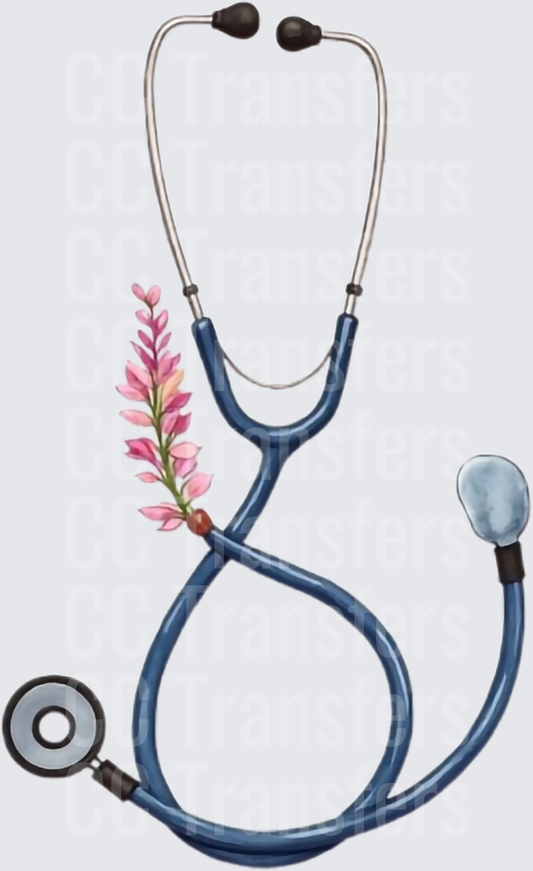 Navy Blue Stethoscope with Pink Wildflower Accent (DTF)