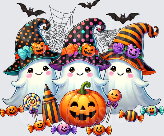 Cute Halloween Ghosts Witch Hats Pumpkin Candy Bats (DTF)