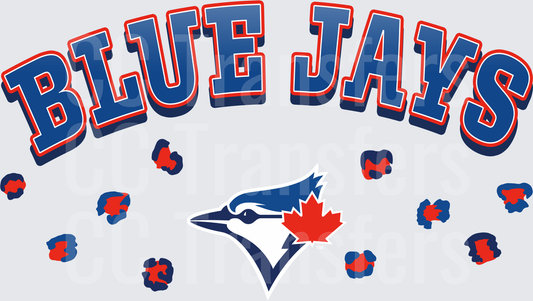 Blue Jays Arched Text Bird Logo Leopard Print Spots (DTF)