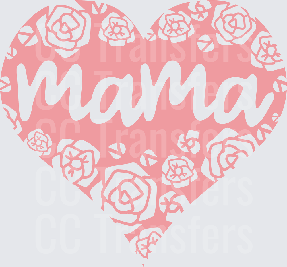 Mama Script Heart Floral Rose Pink Design (DTF)