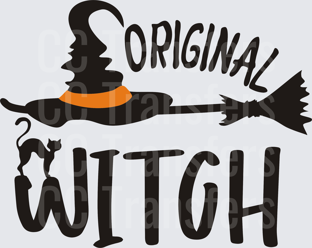 Original Witch Hat Broomstick Black Cat Halloween (DTF)