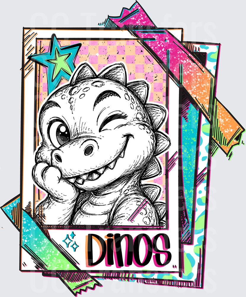 Cute Baby Dinosaur Winking Retro Trading Card Dinos (DTF)