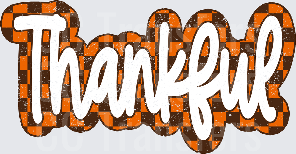 Thankful Retro Checkered Orange Brown Distressed Text (DTF)