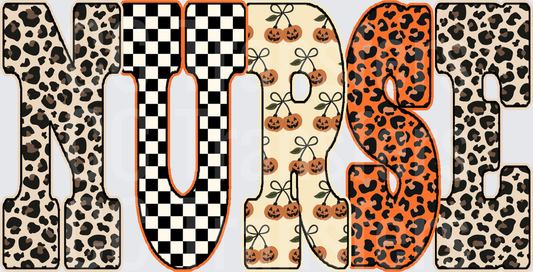 Halloween Nurse Leopard Checkered Pumpkin Letters (DTF)