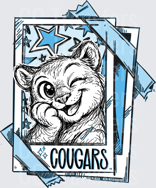 Cougars Mascot Winking Cougar Polaroid Stars (DTF)