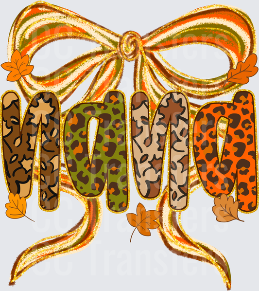 Fall Leopard Print Mama Bow Autumn Leaves (DTF)