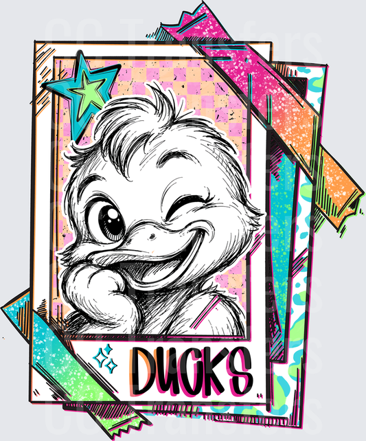 Winking Cartoon Duck Sketch Retro Card Collage Ducks (DTF)