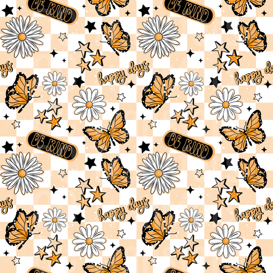 Be Kind Happy Days Checkered Butterfly Daisy Pattern (DTF)