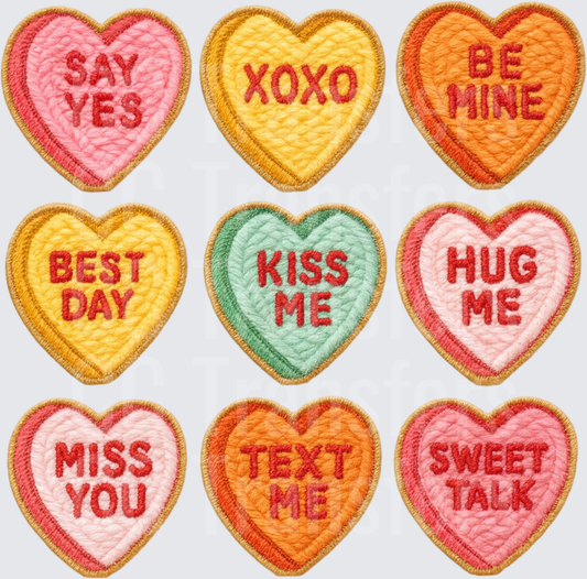 Embroidered Conversation Heart Candy Valentine Bundle (DTF)