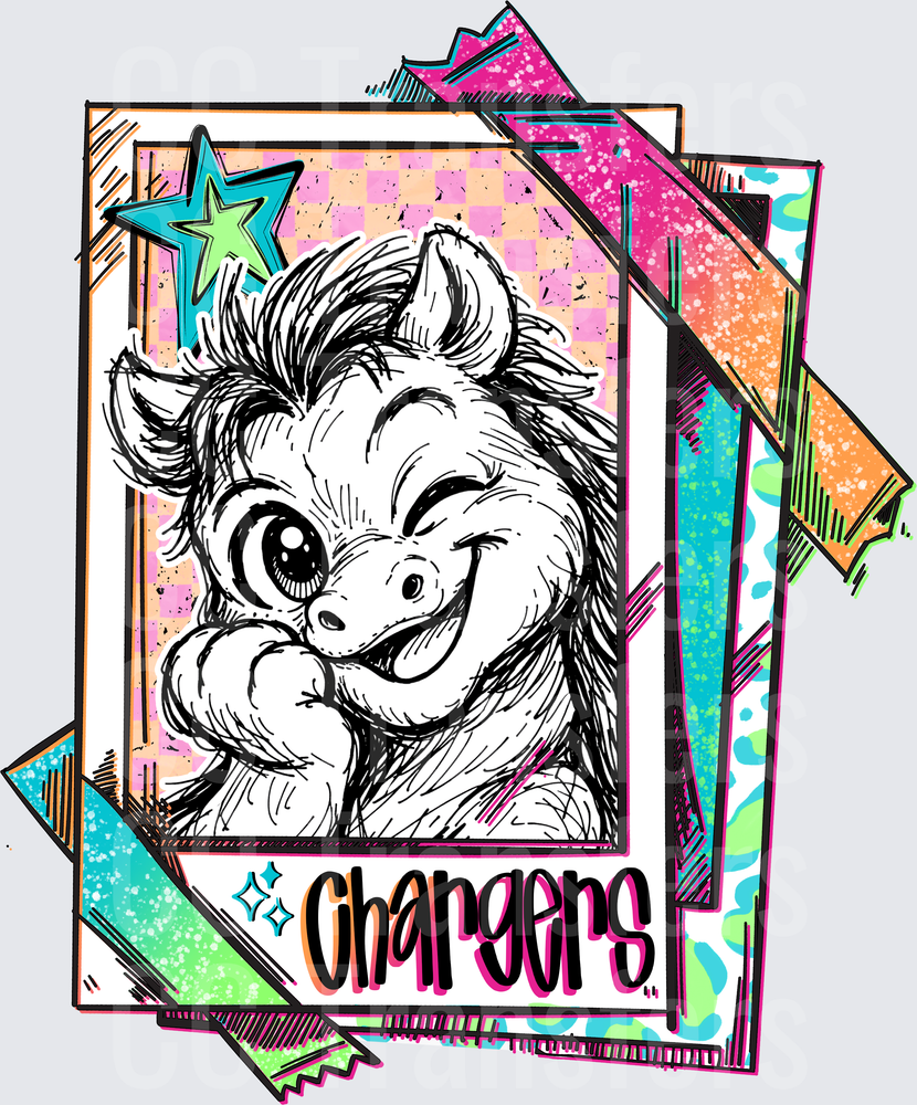 Chargers Mascot Retro Polaroid Sketch Card (DTF)
