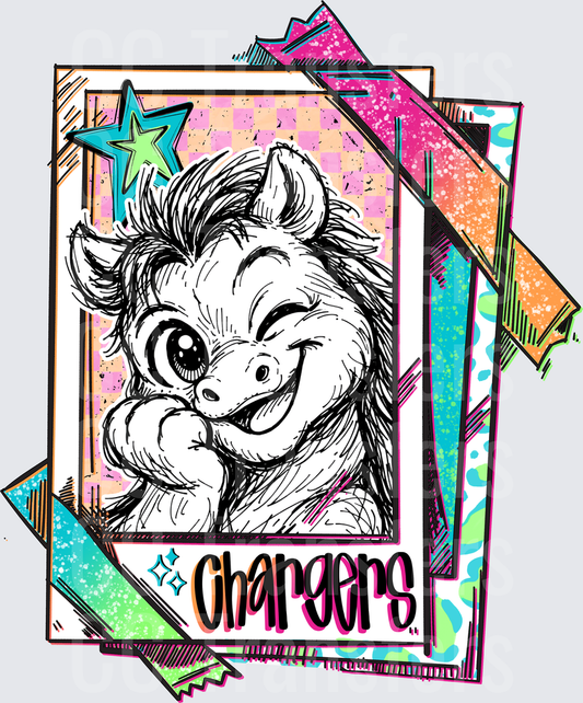 Chargers Mascot Retro Polaroid Sketch Card (DTF)