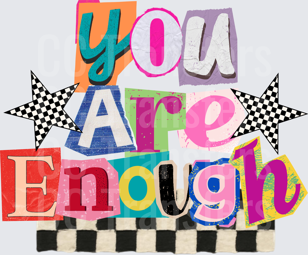 You Are Enough Retro Collage Checkered Stars (DTF)