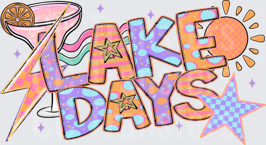 Lake Days Retro Patchwork Cocktail Summer Design (DTF)