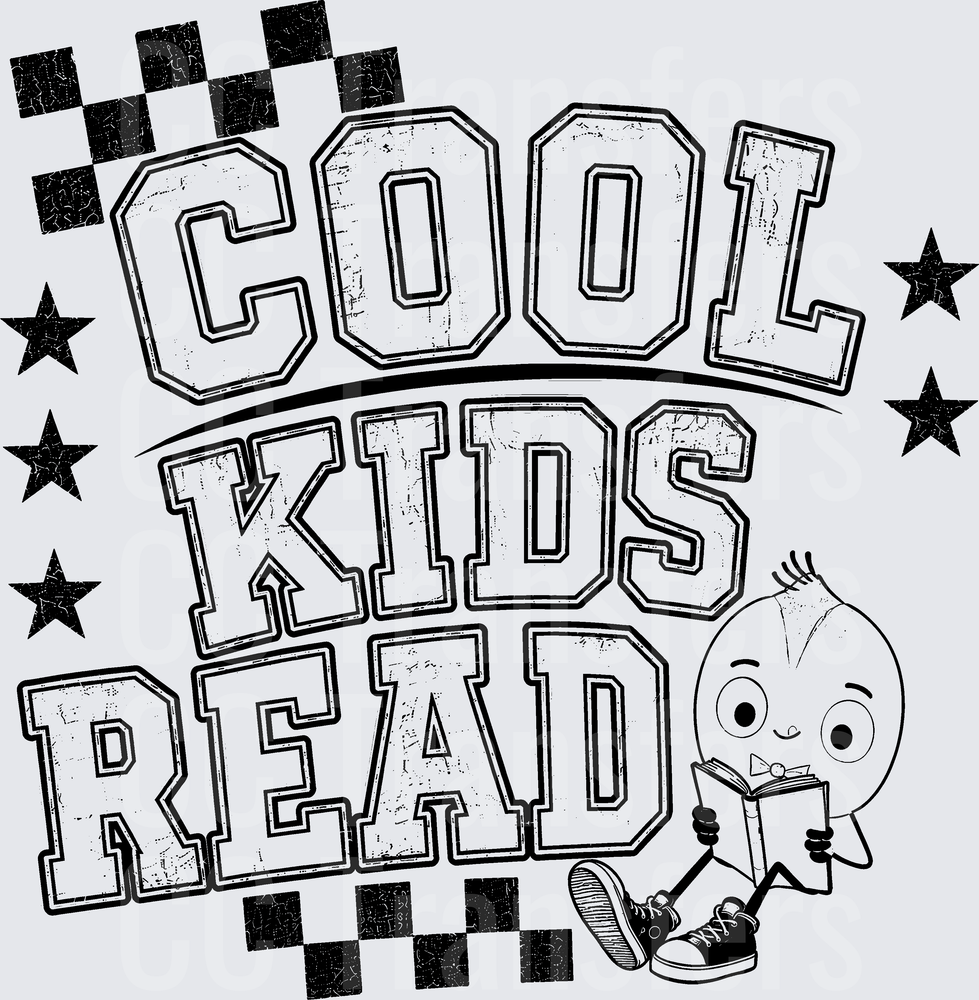 Cool Kids Read Cartoon Character with Book Stars (DTF)